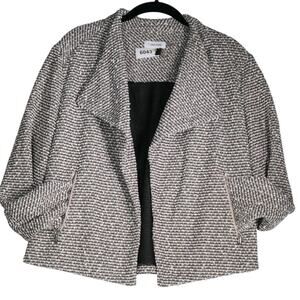 Calvin Klein Knit Blazer Womens Size L Black White Brown Open Crop Moto Jacket